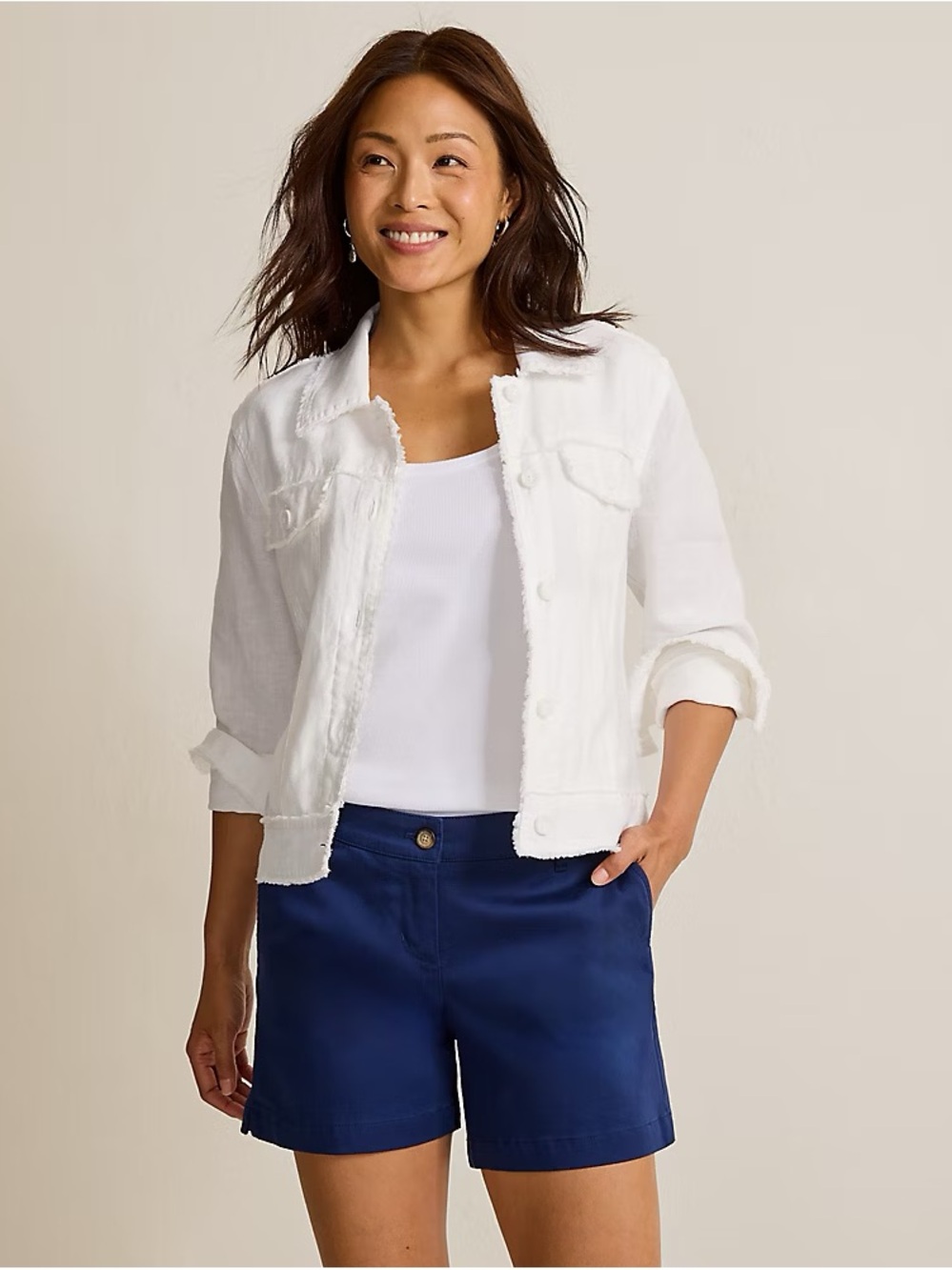 Tommy Bahama Two Palms White Frayed-Edge linen Jacket